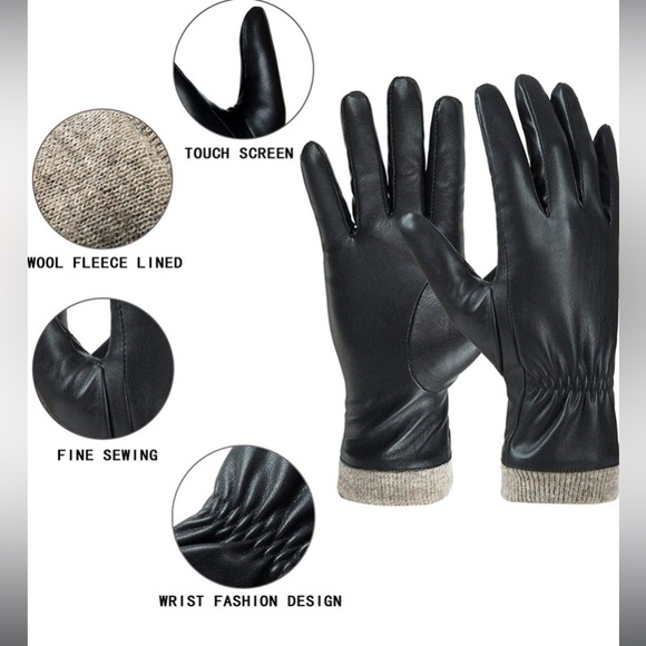 Winter Leather Gloves, Wool Fleece Lined Touchscreen Usable - Picture 4 of 4